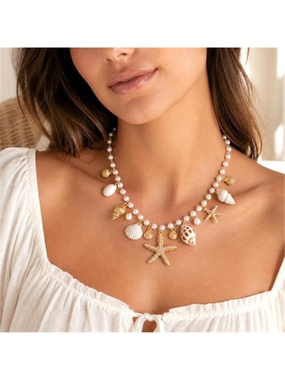 Summer Shell Pearl Starfish Necklace